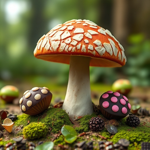 Magic Mushroom Chocolates with Nature Background