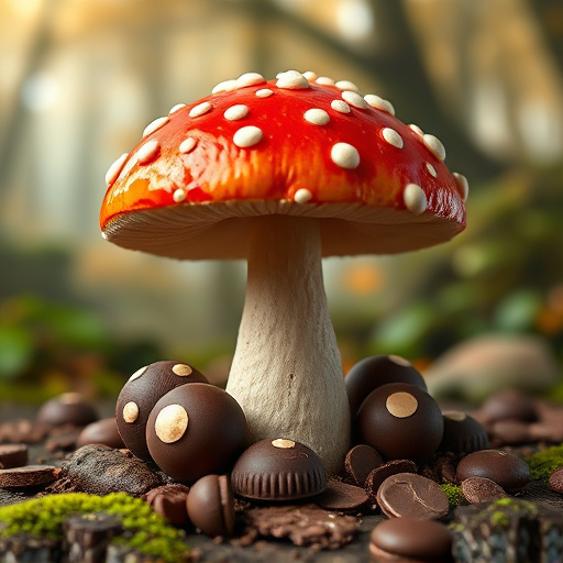 Magic Mushroom Chocolates with Nature Background