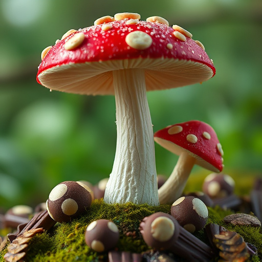 Magic Mushroom Chocolates with Nature Background