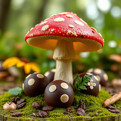 Magic Mushroom Chocolates with Nature Background