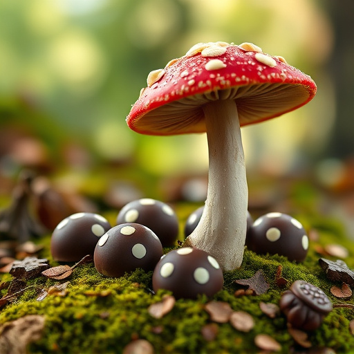 Magic Mushroom Chocolates with Nature Background