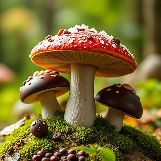 Magic Mushroom Chocolates with Nature Background