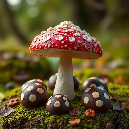 Magic Mushroom Chocolates with Nature Background