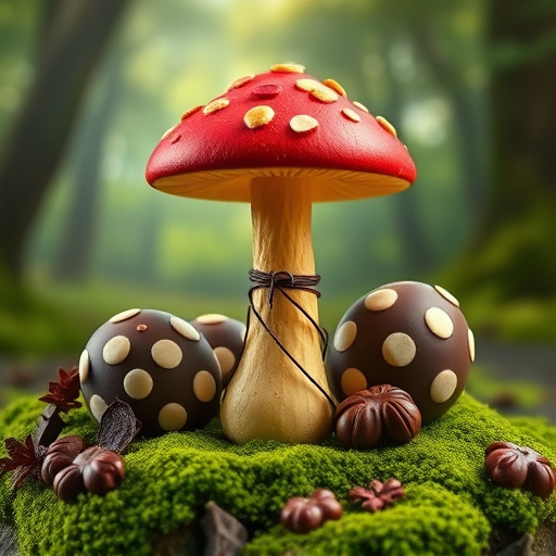 Magic Mushroom Chocolates with Nature Background