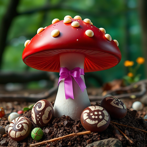 Magic Mushroom Chocolates with Nature Background
