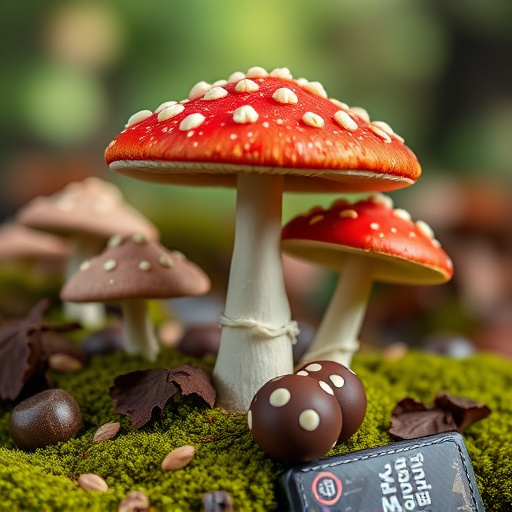 Magic Mushroom Chocolates with Nature Background