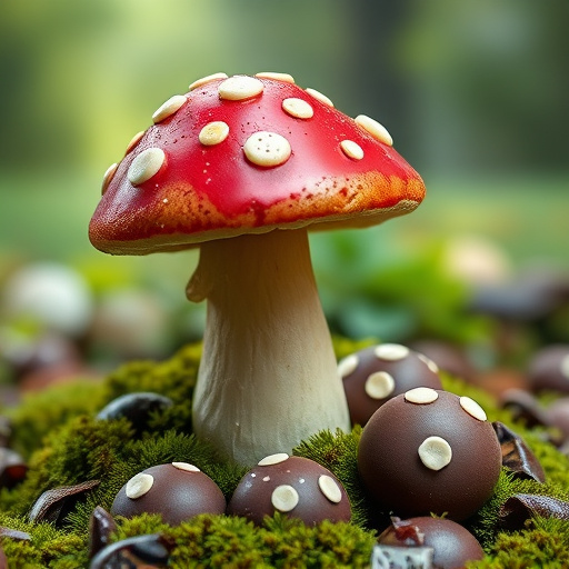 Magic Mushroom Chocolates with Nature Background