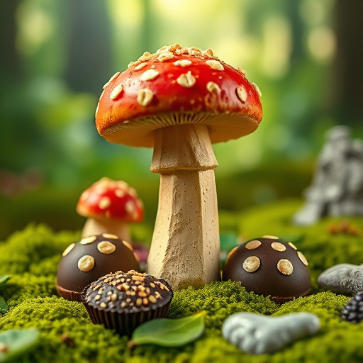 Magic Mushroom Chocolates with Nature Background