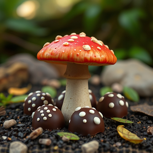 Magic Mushroom Chocolates with Nature Background