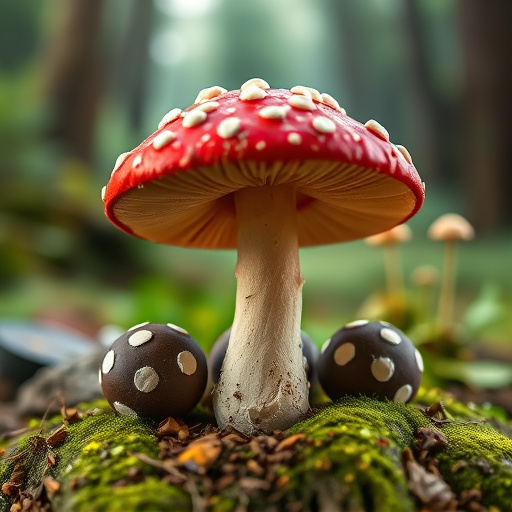 Magic Mushroom Chocolates with Nature Background