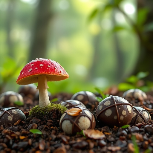 Magic Mushroom Chocolates with Nature Background