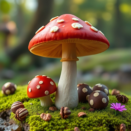 Magic Mushroom Chocolates with Nature Background