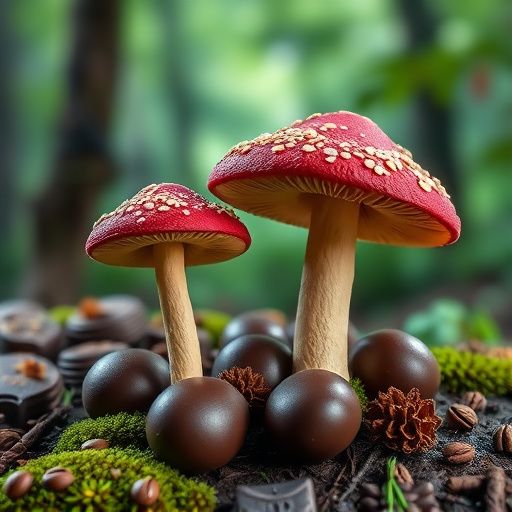 Magic Mushroom Chocolates with Nature Background