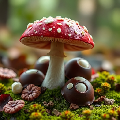 Magic Mushroom Chocolates with Nature Background