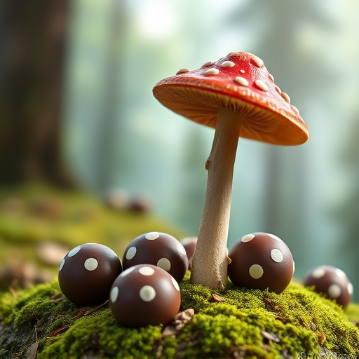 Magic Mushroom Chocolates with Nature Background