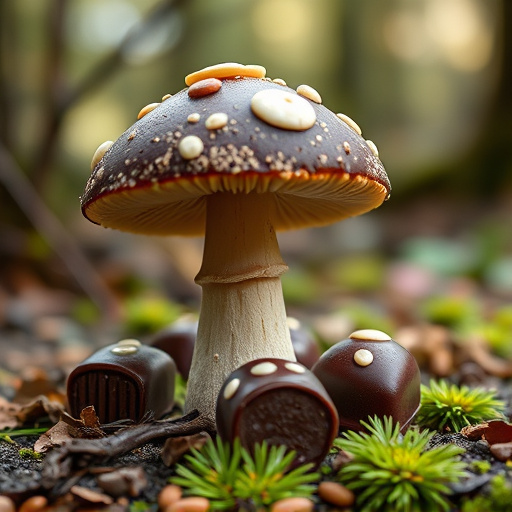 Magic Mushroom Chocolates with Nature Background