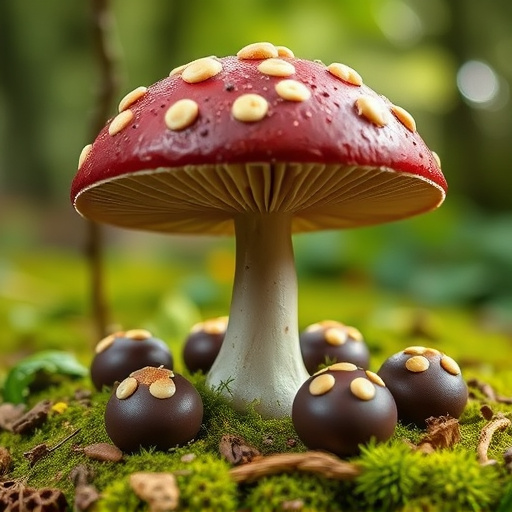 Magic Mushroom Chocolates with Nature Background
