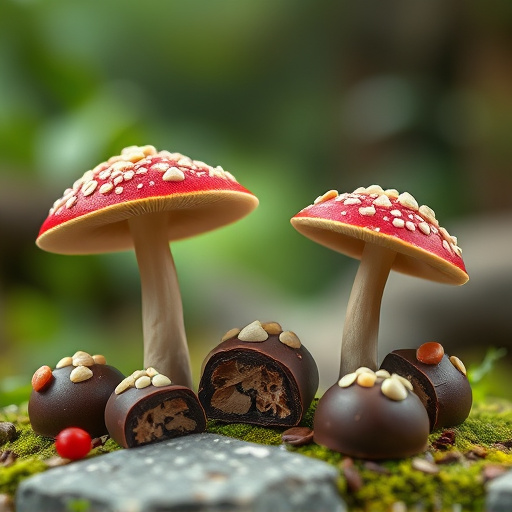 Magic Mushroom Chocolates with Nature Background