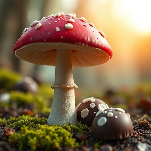 Magic Mushroom Chocolates with Nature Background