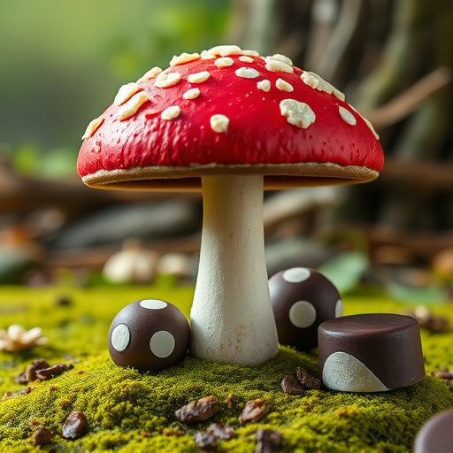Magic Mushroom Chocolates with Nature Background