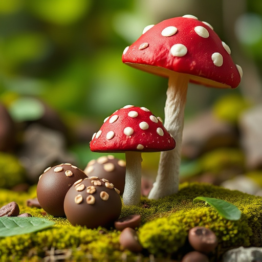 Magic Mushroom Chocolates with Nature Background