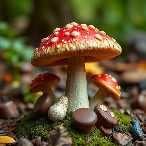 Magic Mushroom Chocolates with Nature Background