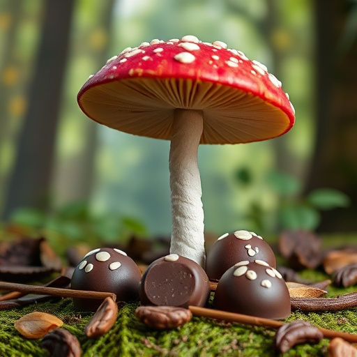 Magic Mushroom Chocolates with Nature Background