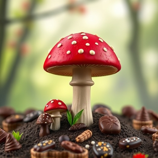 Magic Mushroom Chocolates with Nature Background