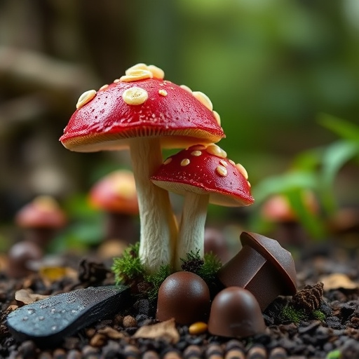 Magic Mushroom Chocolates with Nature Background