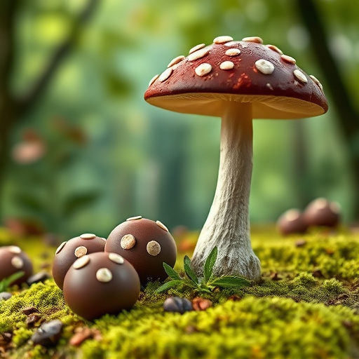 Magic Mushroom Chocolates with Nature Background