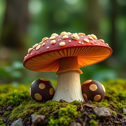 Magic Mushroom Chocolates with Nature Background