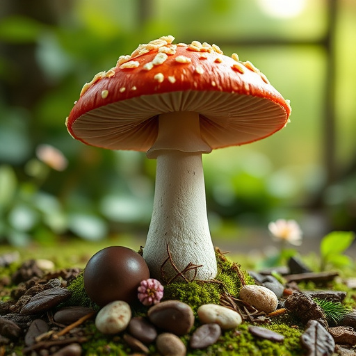 Magic Mushroom Chocolates with Nature Background