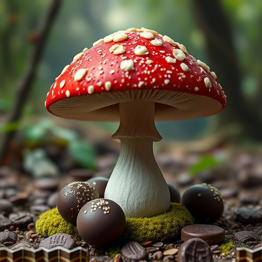 Magic Mushroom Chocolates with Nature Background