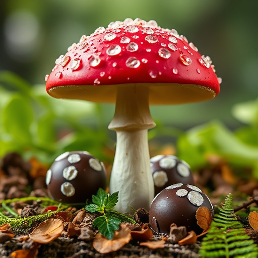 Magic Mushroom Chocolates with Nature Background