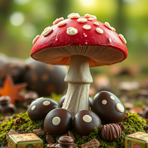 Magic Mushroom Chocolates with Nature Background
