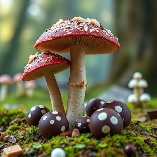 Magic Mushroom Chocolates with Nature Background