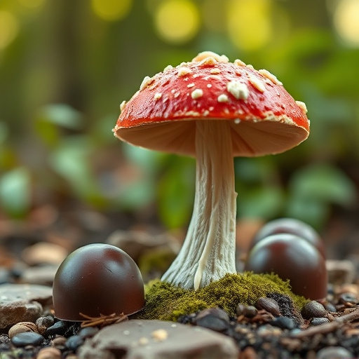 Magic Mushroom Chocolates with Nature Background