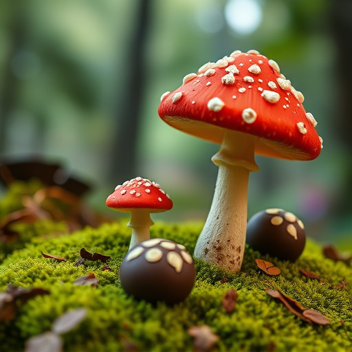 Magic Mushroom Chocolates with Nature Background