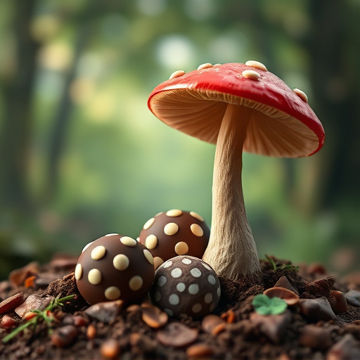 Magic Mushroom Chocolates with Nature Background