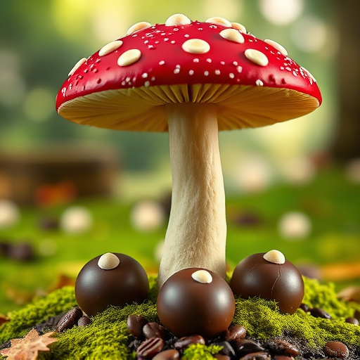 Magic Mushroom Chocolates with Nature Background
