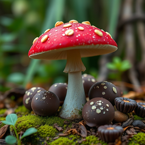 Magic Mushroom Chocolates with Nature Background