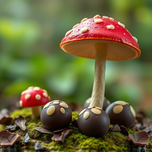 Magic Mushroom Chocolates with Nature Background