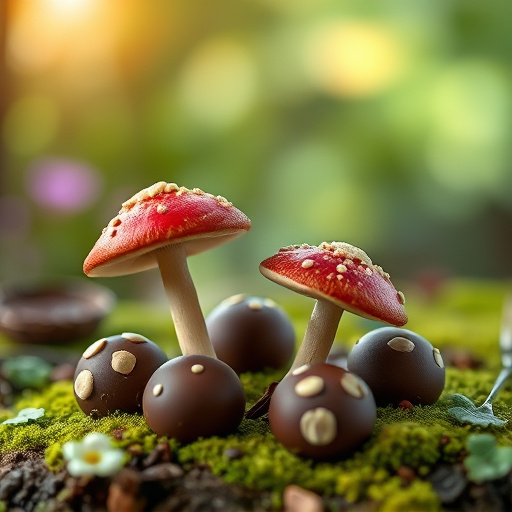 Magic Mushroom Chocolates with Nature Background