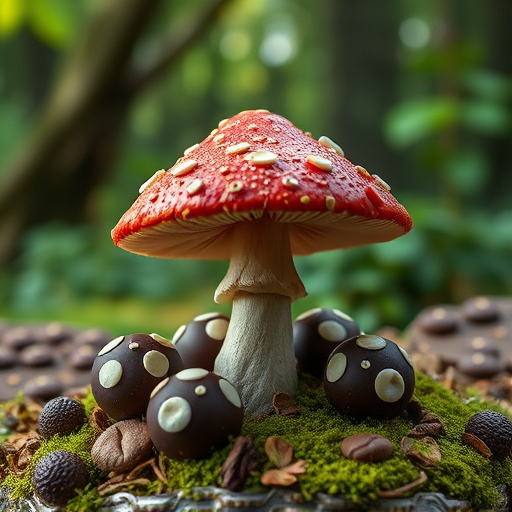 Magic Mushroom Chocolates with Nature Background