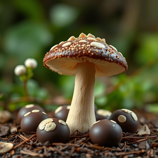 Magic Mushroom Chocolates with Nature Background