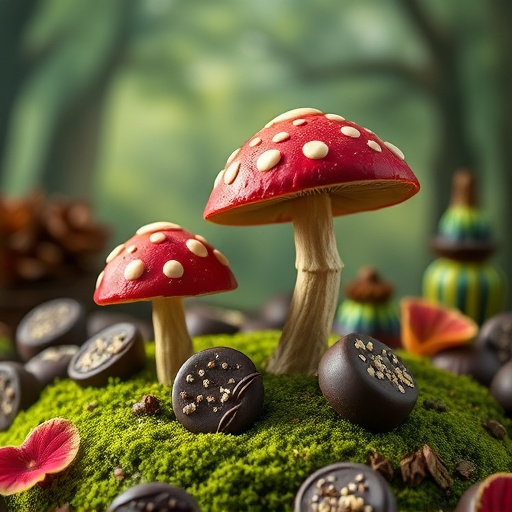 Magic Mushroom Chocolates with Nature Background