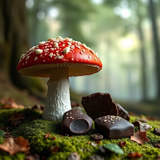 Magic Mushroom Chocolates with Nature Background