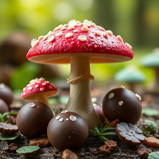 Magic Mushroom Chocolates with Nature Background