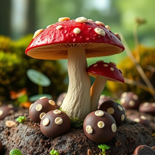 Magic Mushroom Chocolates with Nature Background