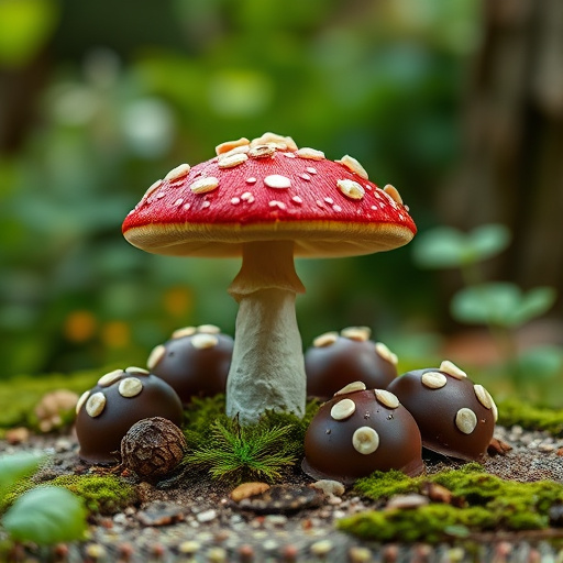 Magic Mushroom Chocolates with Nature Background